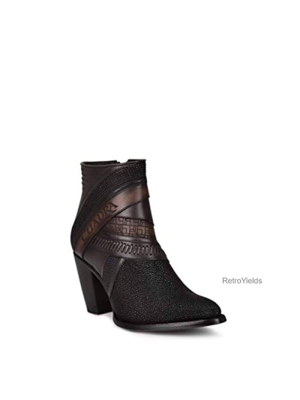 Stingray Leather Ankle Bootie Pointed Toe Block Heel Western Boot
